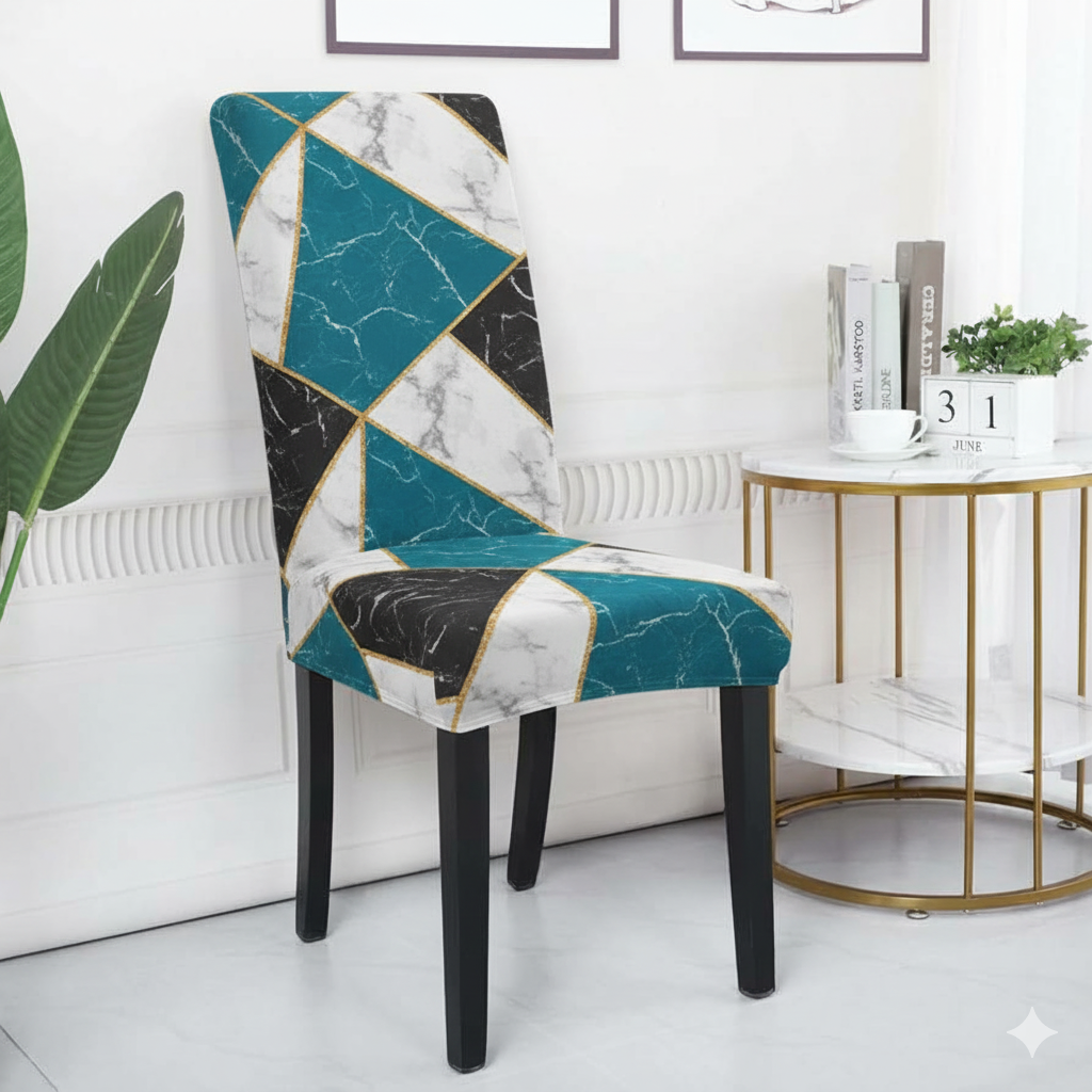Blue Marble Printed Chair Cover