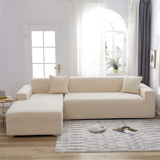 2025 L Shape Polar Fleece Sofa Cover : Cream