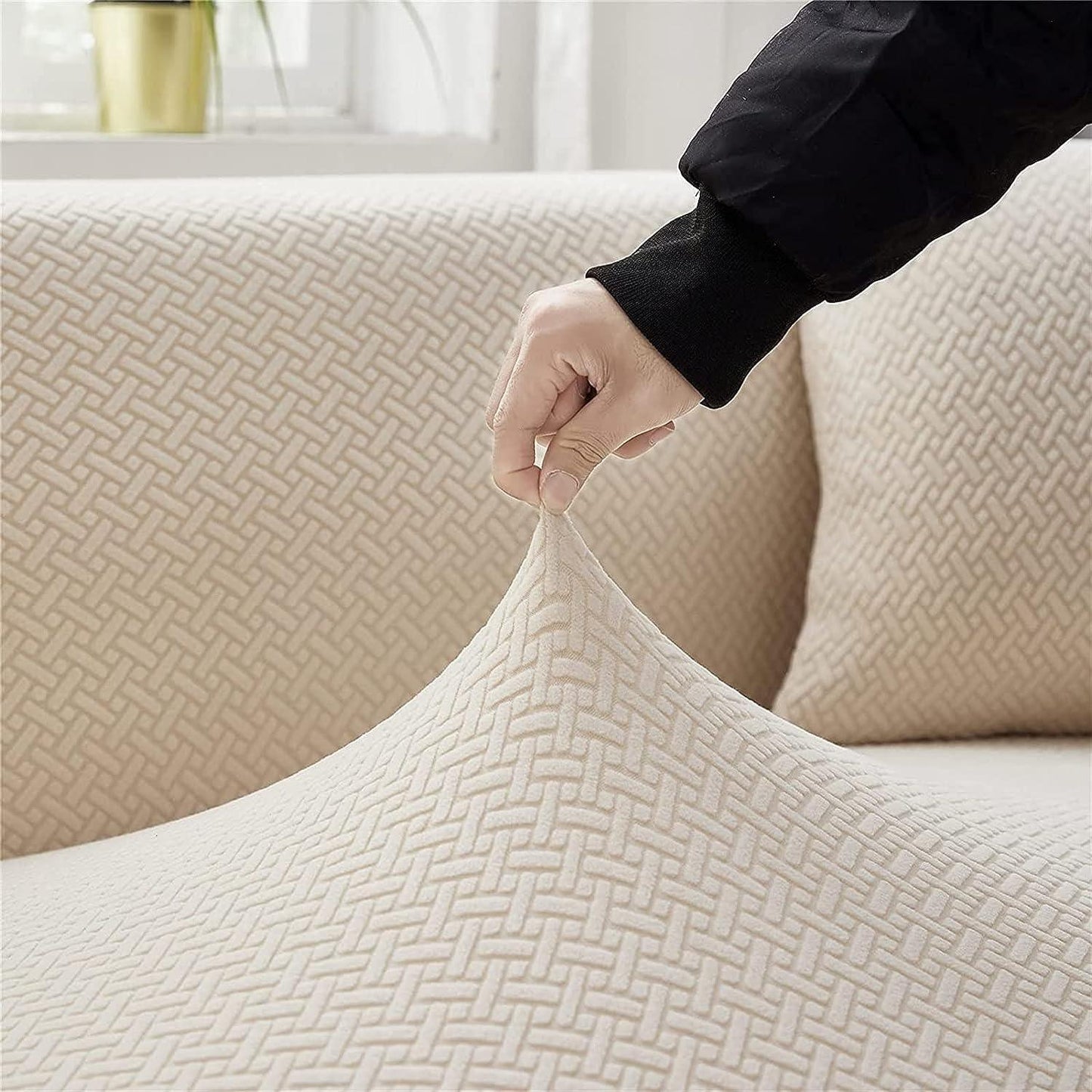 2025 L Shape Polar Fleece Sofa Cover : Cream