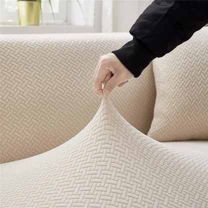 2025 L Shape Polar Fleece Sofa Cover : Cream