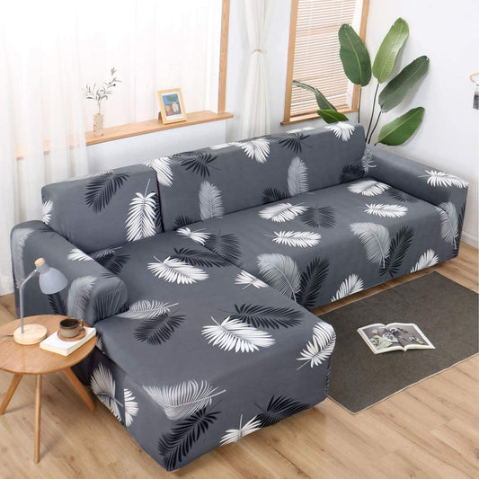 L Shape Charcoal Fern Strechable Sofa Cover