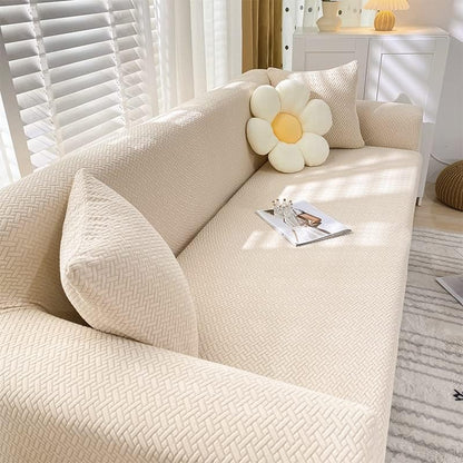 2025 L Shape Polar Fleece Sofa Cover : Cream