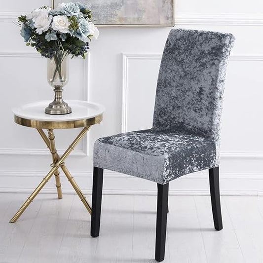 Quirky Hub Premium Wrinkle-Free Stretchable | Washable Plain Velvet Chair Covers |Dark Grey  (QHCC-170)