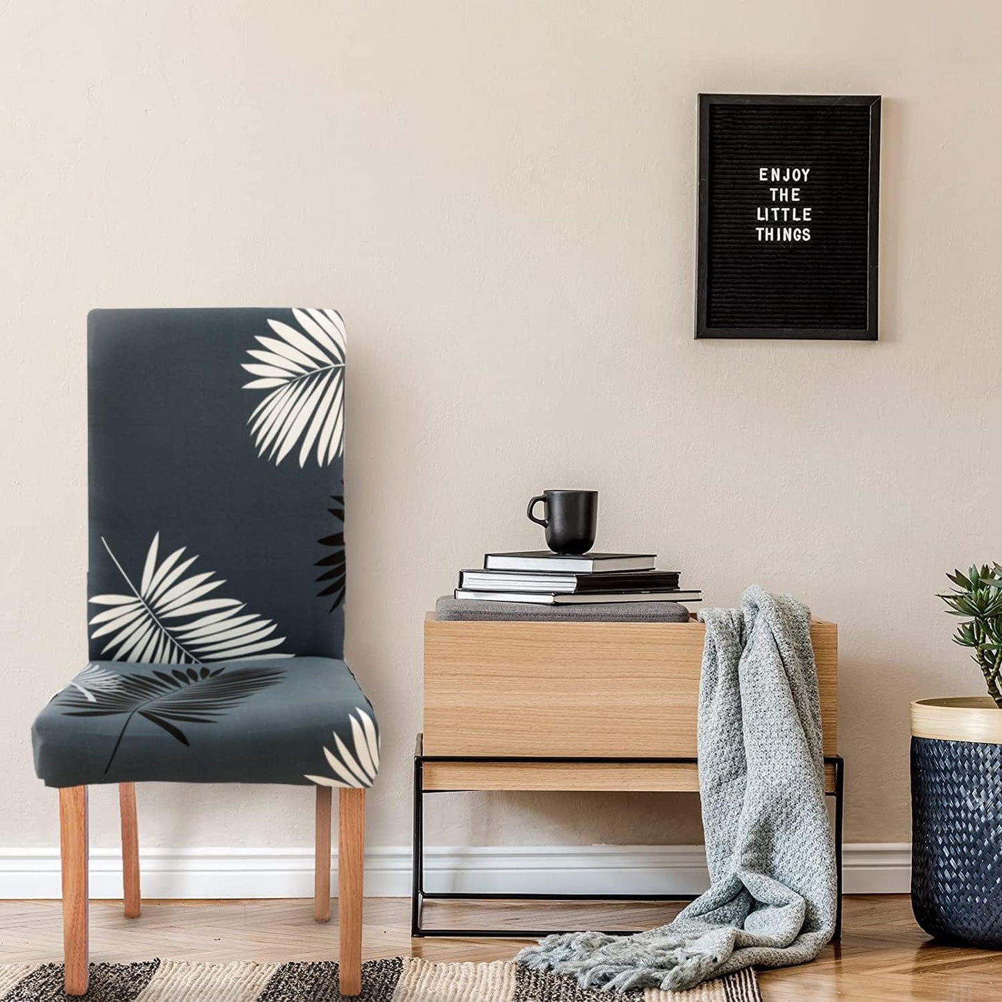 Charcoal Fern Printed Chair Cover