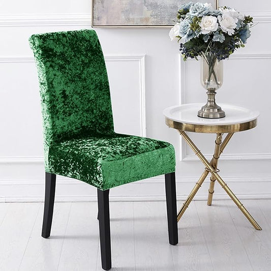 Quirky Hub Premium Wrinkle-Free Stretchable | Washable Plain|Velvet Chair Covers |Rama Green (QHCC-135)