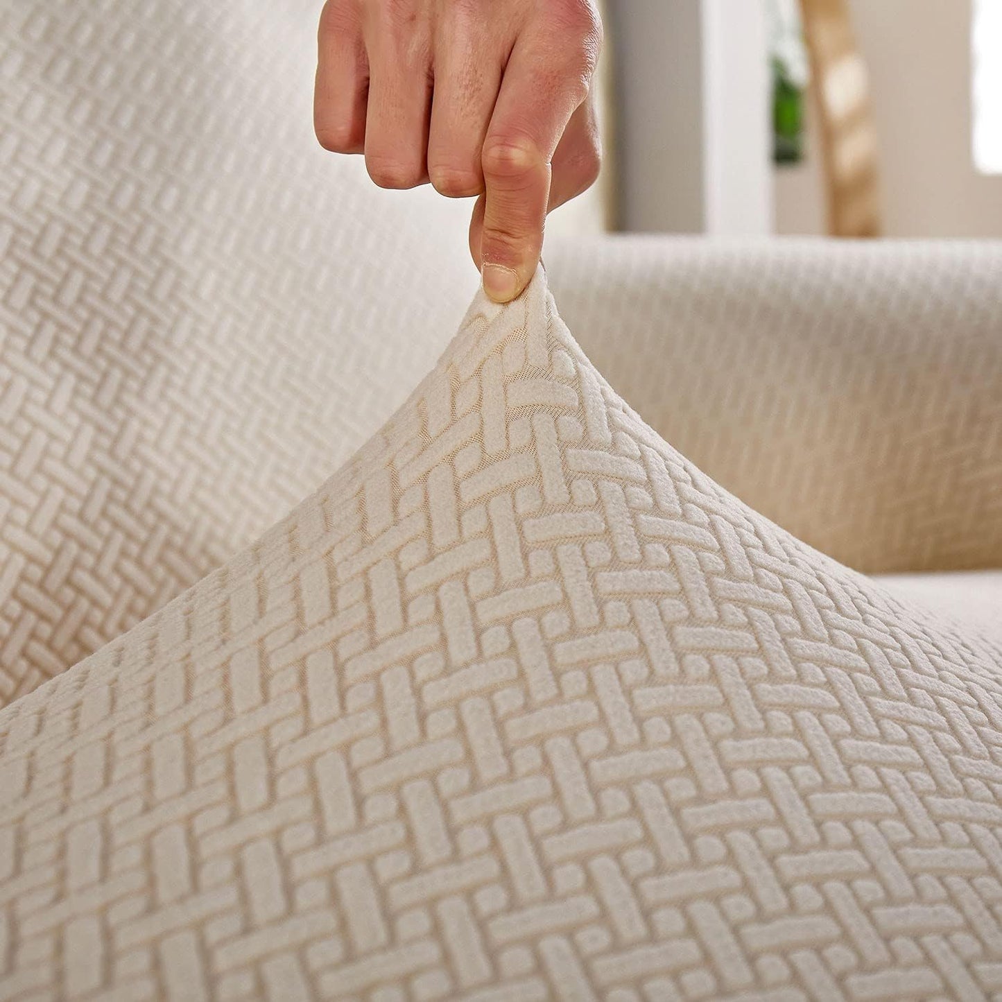 2025 L Shape Polar Fleece Sofa Cover : Cream