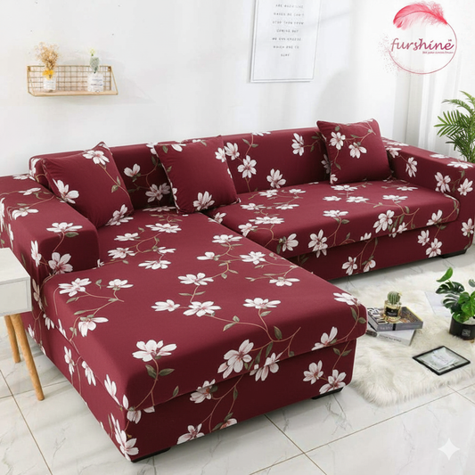 L Shape Quirkyhub Floral Maroon Strechable Sofa Cover