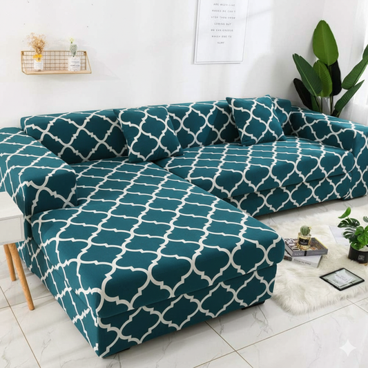 L Shape Quirkyhub Blue Diamond Strechable Sofa Cover