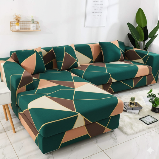 L Shape Quirkyhub Peach Prism Strechable Sofa Cover