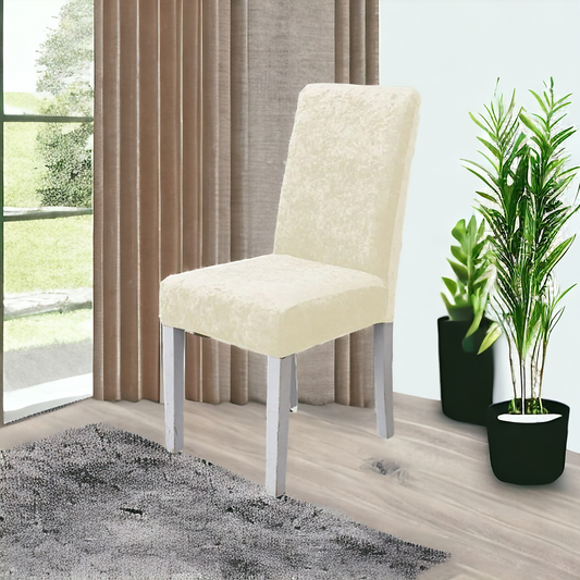 Quirky Hub Premium Wrinkle-Free Stretchable | Washable Plain Velvet Chair Covers | Cream (QHCC-094)
